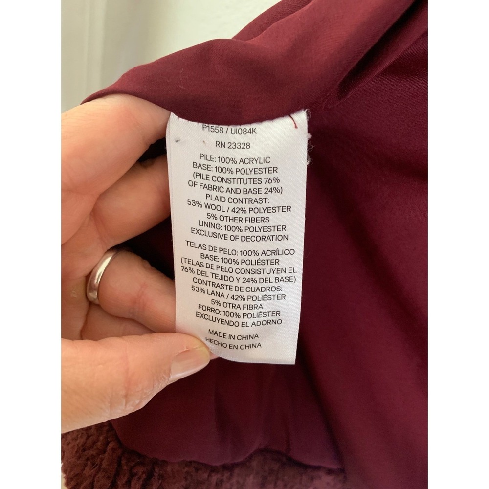 Pendleton Womens Burgundy Sherpa Fleece Full Zip Plaid Trim Jacket P1558 Size M - Picture 8 of 8